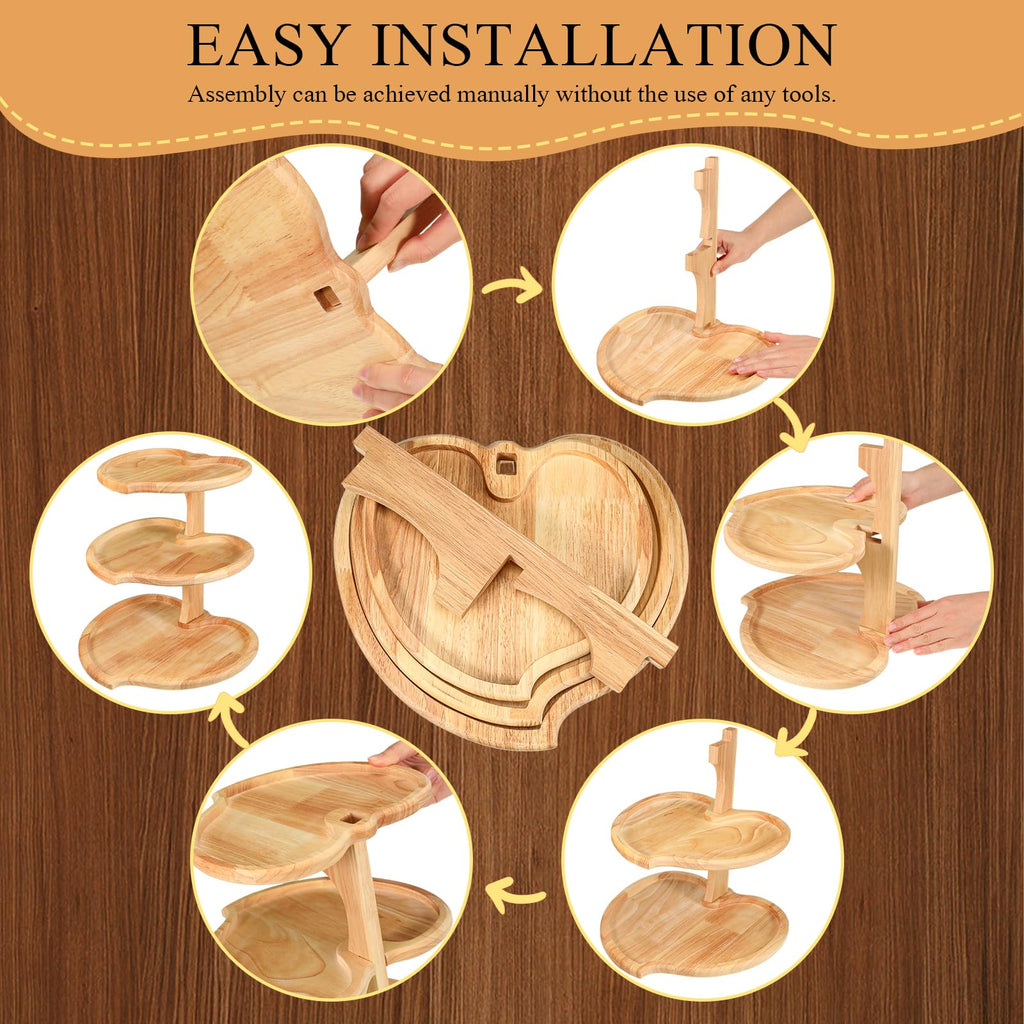 Wenqik 2 Pcs Valentine's Day 3 Tier Wooden Tiered Tray Cupcake Stand Heart Shaped 3 Tier Serving Tray Rustic Farmhouse Dessert Display Tiered Cake Holder for Tea Party Baby Shower Wedding Birthday
