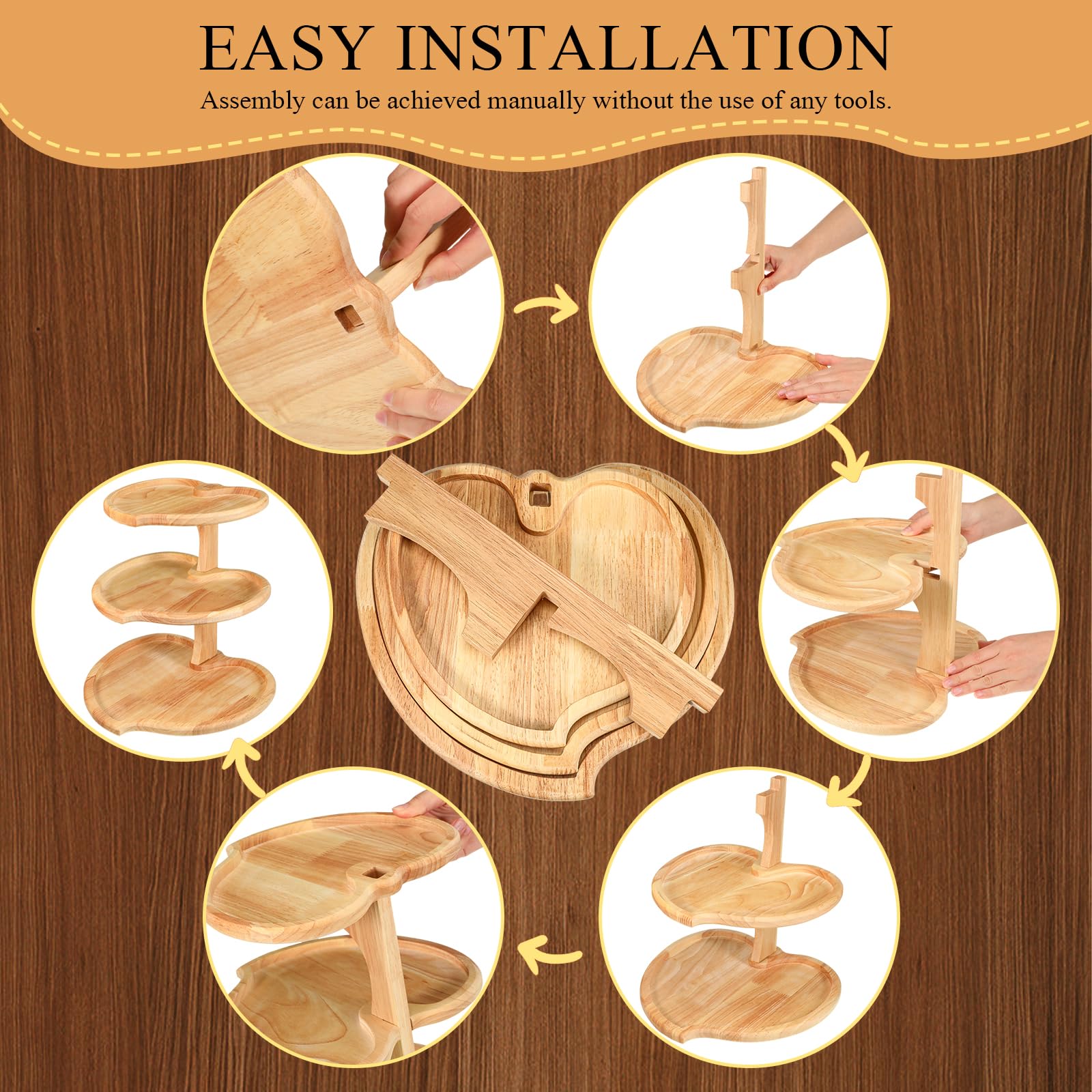 Wenqik 2 Pcs Valentine's Day 3 Tier Wooden Tiered Tray Cupcake Stand Heart Shaped 3 Tier Serving Tray Rustic Farmhouse Dessert Display Tiered Cake Holder for Tea Party Baby Shower Wedding Birthday
