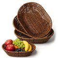 3 Pack Wicker Baskets, 11 Inch Woven Bread Baskets Sets, Handwoven Food Serving Basket, Wicker Bread Basket, Woven Tabletop Fruit & Vegetable Storage Bins for Home, Restaurant, Bakery