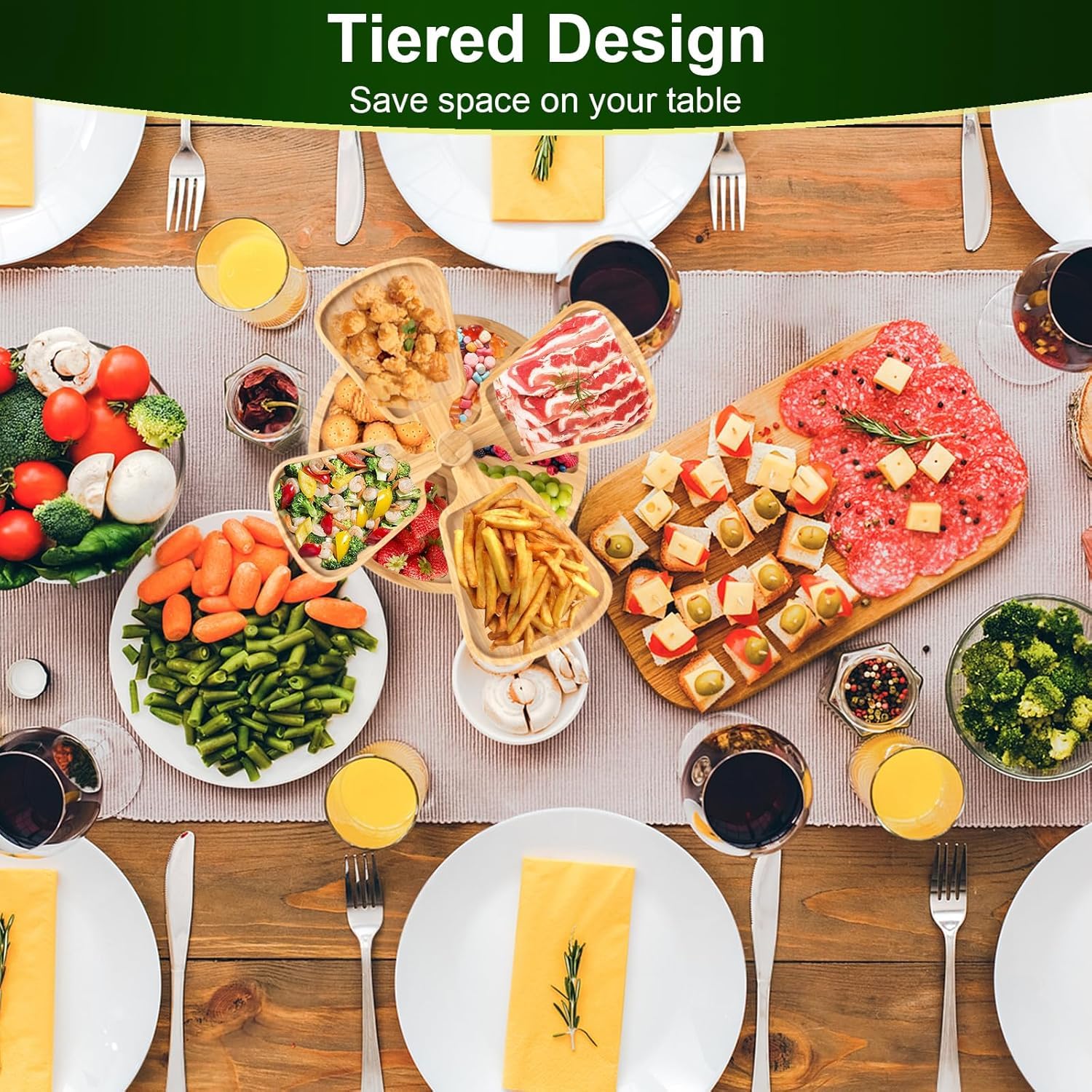 Natree Tiered Charcuterie Boards, 360° Rotating Cheese Board, Bamboo Cheese Platter Easy to Assemble and Clean, Ideal Gift for Halloween, Christmas, Thanksgiving, Wedding, Housewarming and Party