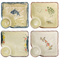 YIMITEE 4 Pack Ceramic Dumpling Plate with Dipping Saucer, 7.3 Inch Japanese Sushi Platter, Chip and Dip Plate, Divided Snack Serving Dish for Appetizer, Charcuterie, Dessert, Salad, Entertainment