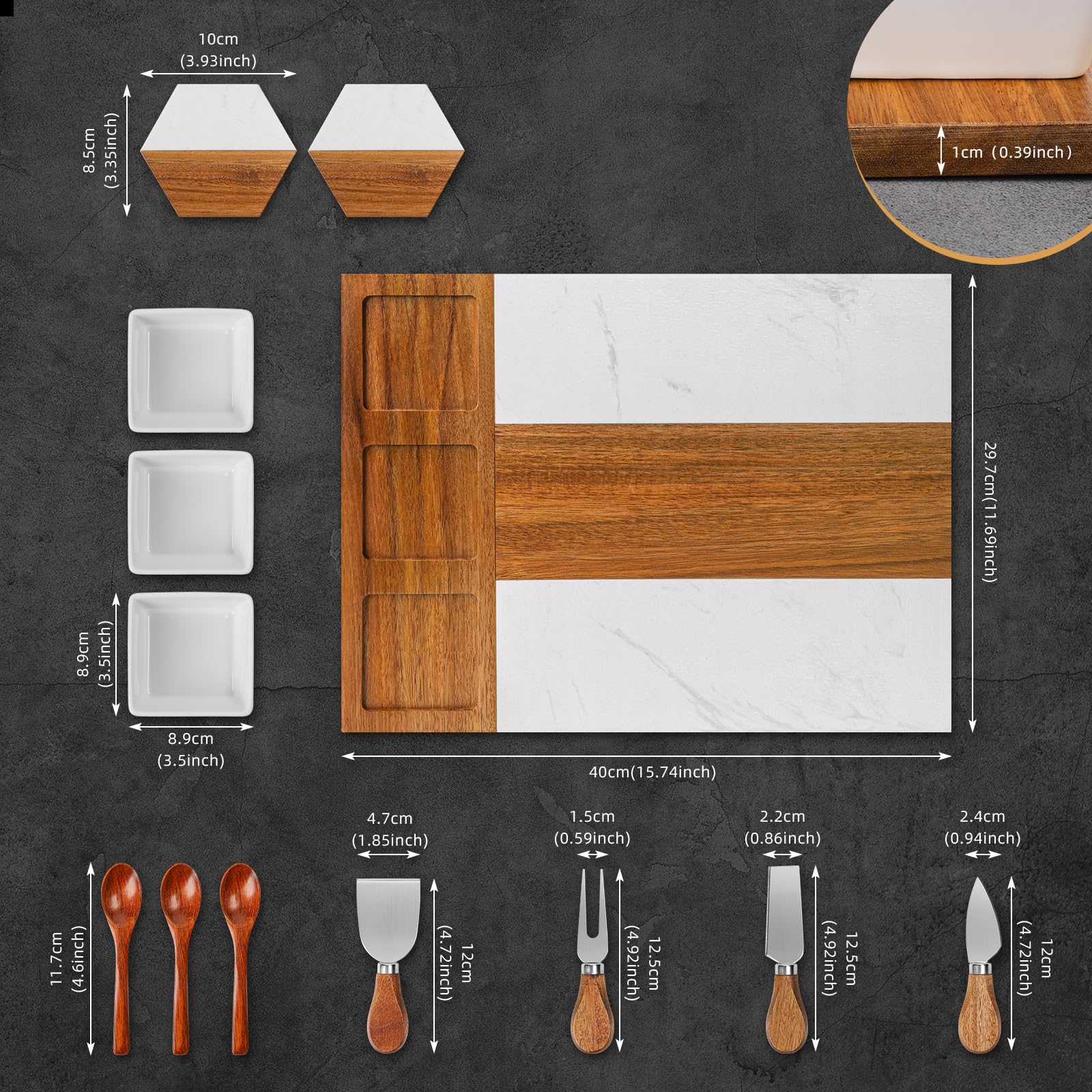 Charcuterie Board Set - Large Marble Cheese Board – Perfect Wood Charcuterie Boards Accessories Housewarming Gifts for New Home, Bridal Shower, New House Gift