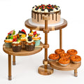 GEHE 3 Tier Round Cupcake Stand, 360° Rotatable Acacia Wood Cake Stand Cupcake Tower, Rustic Wooden Tiered Dessert Table Display Set, Tiered Tray Stands for Birthday, Wedding Party