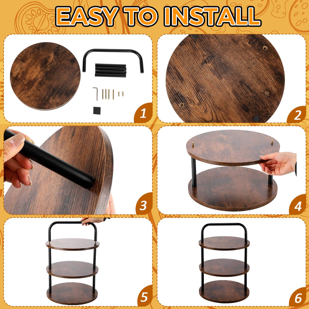 Teecyhooo 4 Pcs Wooden Pizza Stands Tiered Serving Tray Stand with 3 Pizza Servers for Pie Cupcake Dessert Cheese Party Restaurant