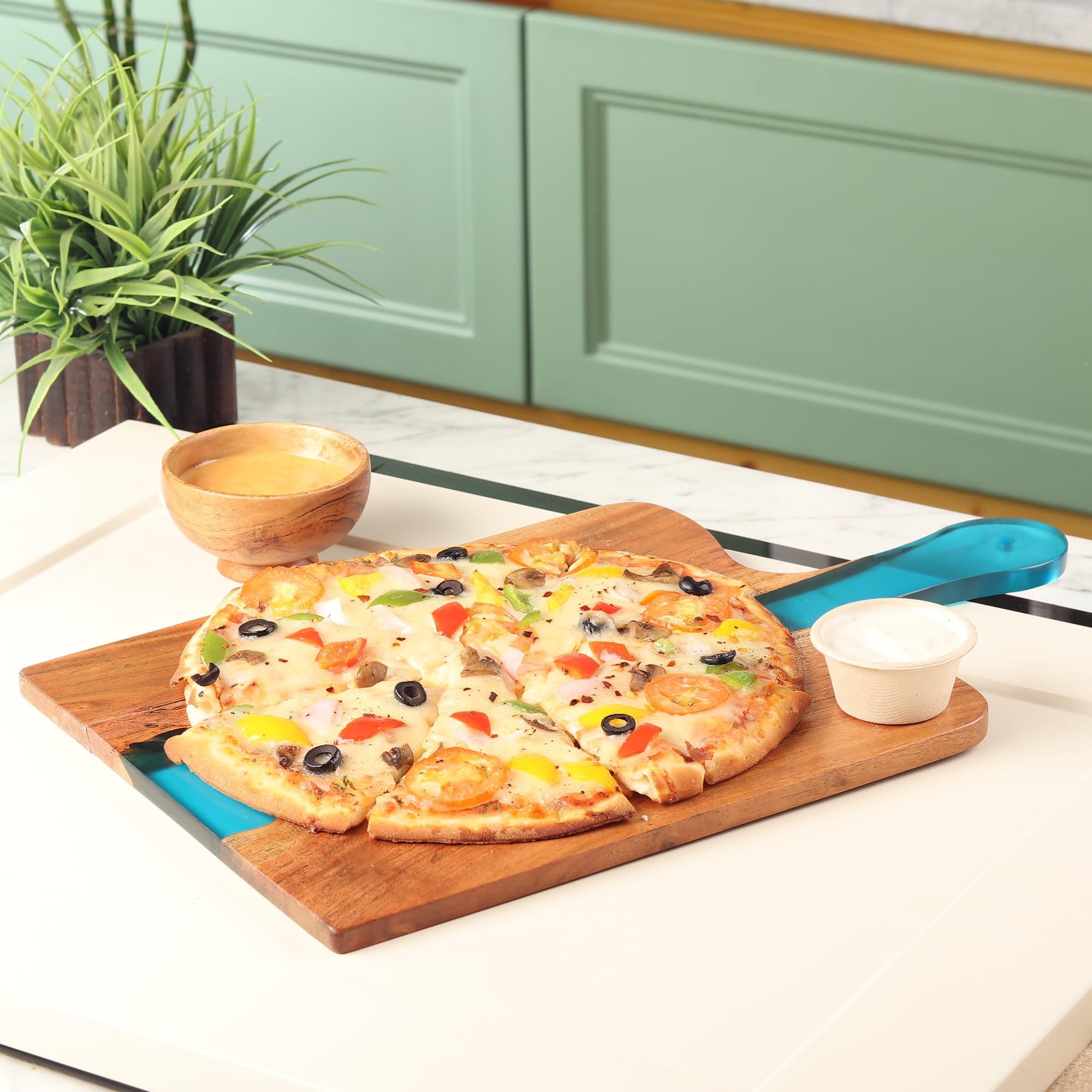 Acacia Wood & Epoxy cheese board | 16.5x10inch | Use as serving platter tray for charcuterie, appetizers, Snacks, dishes | Resin Cutting Board for fruits and vegetables | Cloudy White