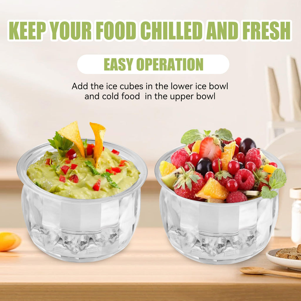 2 Packs Ice Chilled Serving Dip Bowl, Iced Salad Dipping Bowls Set for Parties, Cold Serving Dish for Veggies, Fruit