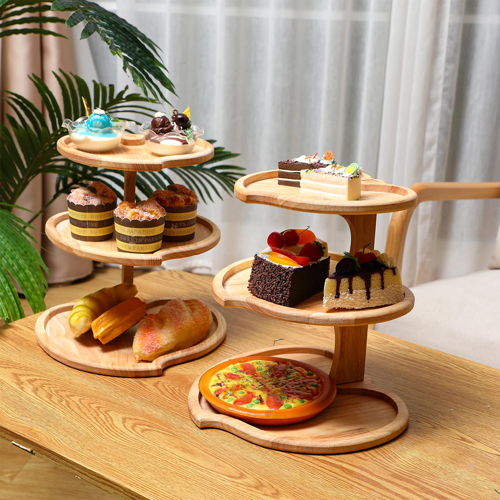 Wenqik 2 Pcs Valentine's Day 3 Tier Wooden Tiered Tray Cupcake Stand Heart Shaped 3 Tier Serving Tray Rustic Farmhouse Dessert Display Tiered Cake Holder for Tea Party Baby Shower Wedding Birthday