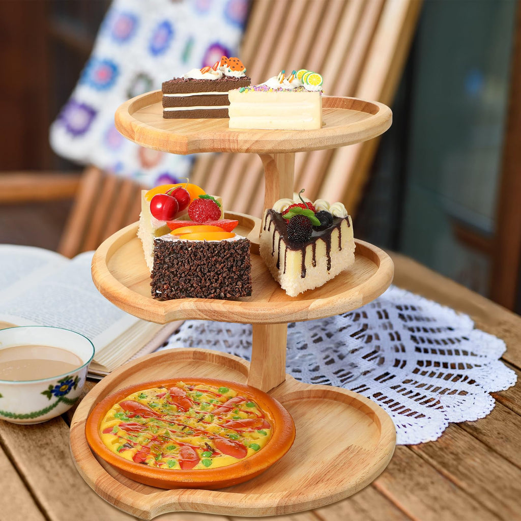 Wenqik 2 Pcs Valentine's Day 3 Tier Wooden Tiered Tray Cupcake Stand Heart Shaped 3 Tier Serving Tray Rustic Farmhouse Dessert Display Tiered Cake Holder for Tea Party Baby Shower Wedding Birthday