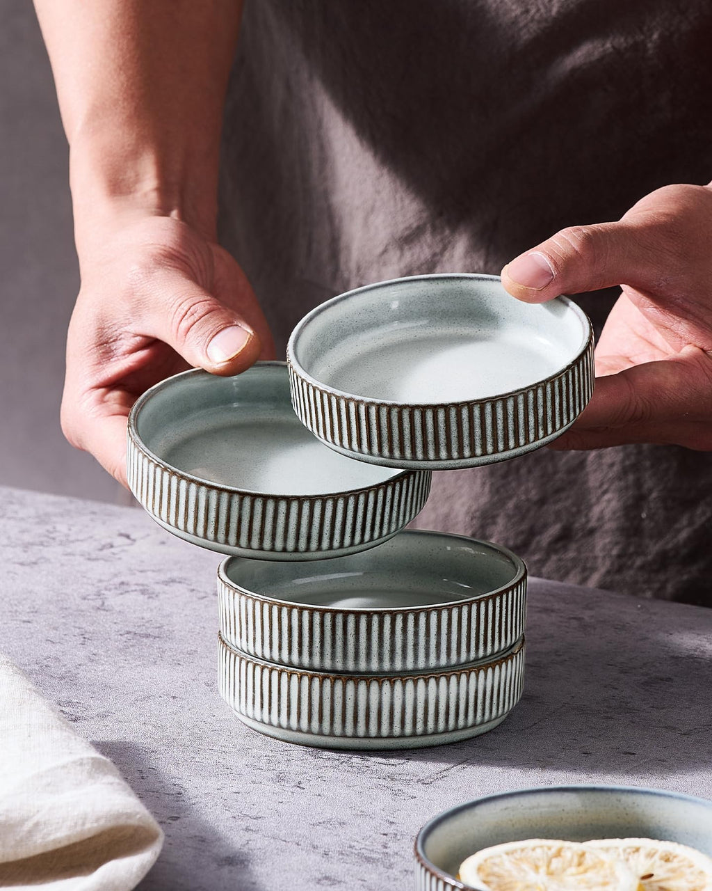 famiware Star Soy Sauce Dish Ceramic Dipping Bowls Set of 6, 4 oz Individual Dip Sauce Cups/Bowls/Dishes/Plates, Small Serving Bowl for Side Dishes, Dessert, Ice Cream, Condiments, Sushi - Smoky Blue