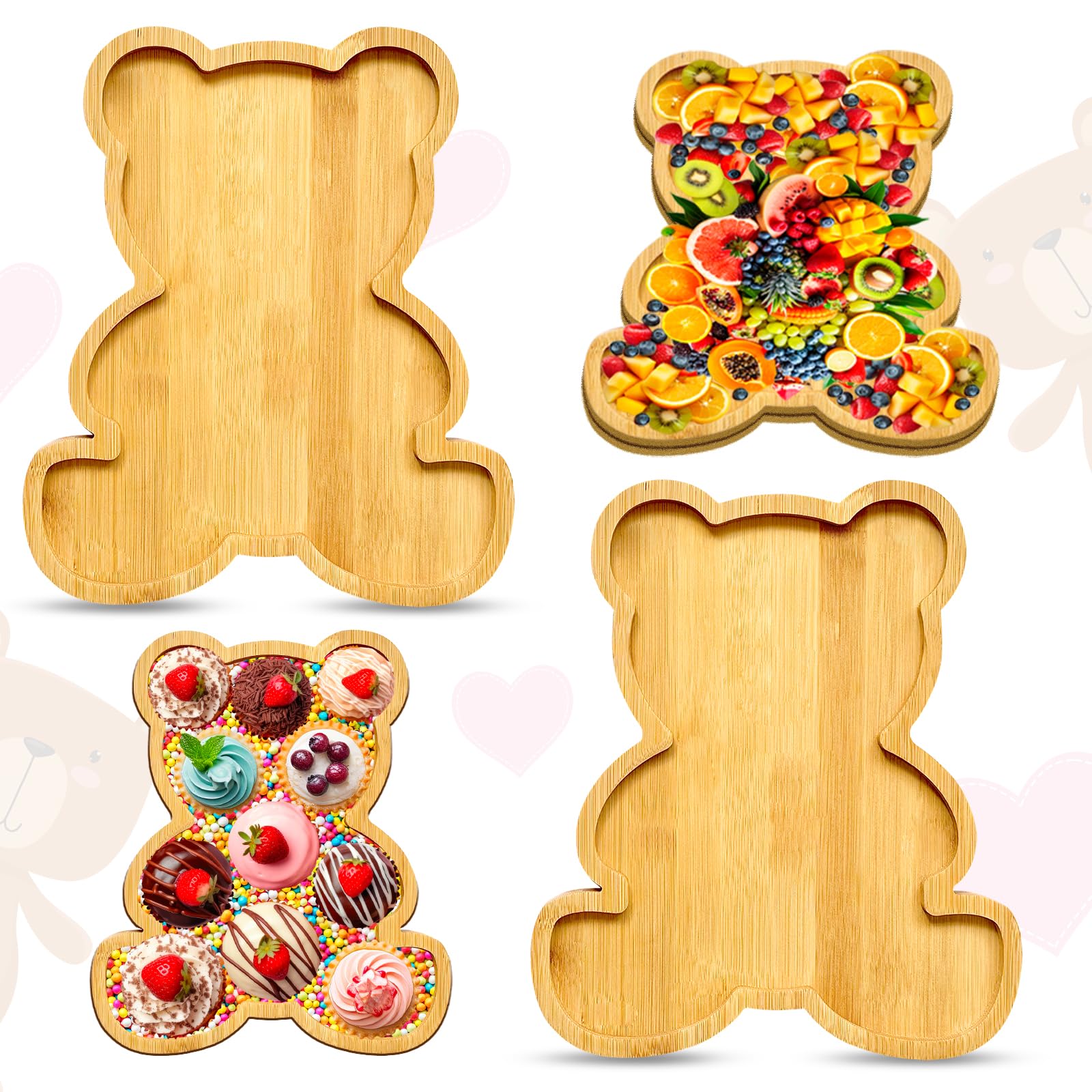 2pc Charcuterie Board Platter Bear Baby Shower Food Trays Wooden Trays Decorative Platter Wood Charcuterie Board Tray Large Serving Tray Fillable Box for Food Snack Fruit Birthday Party