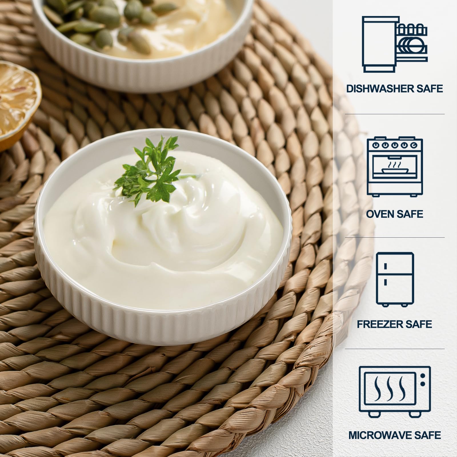KOBIKOBI 3 Oz 8 Pack Dipping Bowls Set - Ceramic Dipping Sauce, Soy Sauce Dish, Side Dish, Small Serving Bowls for Kitchen, BBQ, Condiments, Appetizer, Dessert, Sushi, Party - White Japanese design