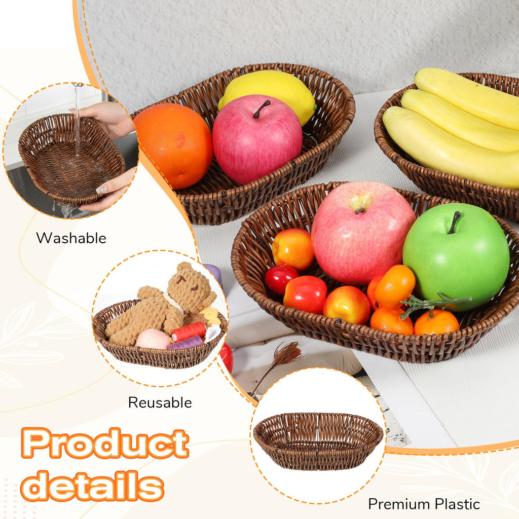 3 Pack Wicker Baskets, 11 Inch Woven Bread Baskets Sets, Handwoven Food Serving Basket, Wicker Bread Basket, Woven Tabletop Fruit & Vegetable Storage Bins for Home, Restaurant, Bakery