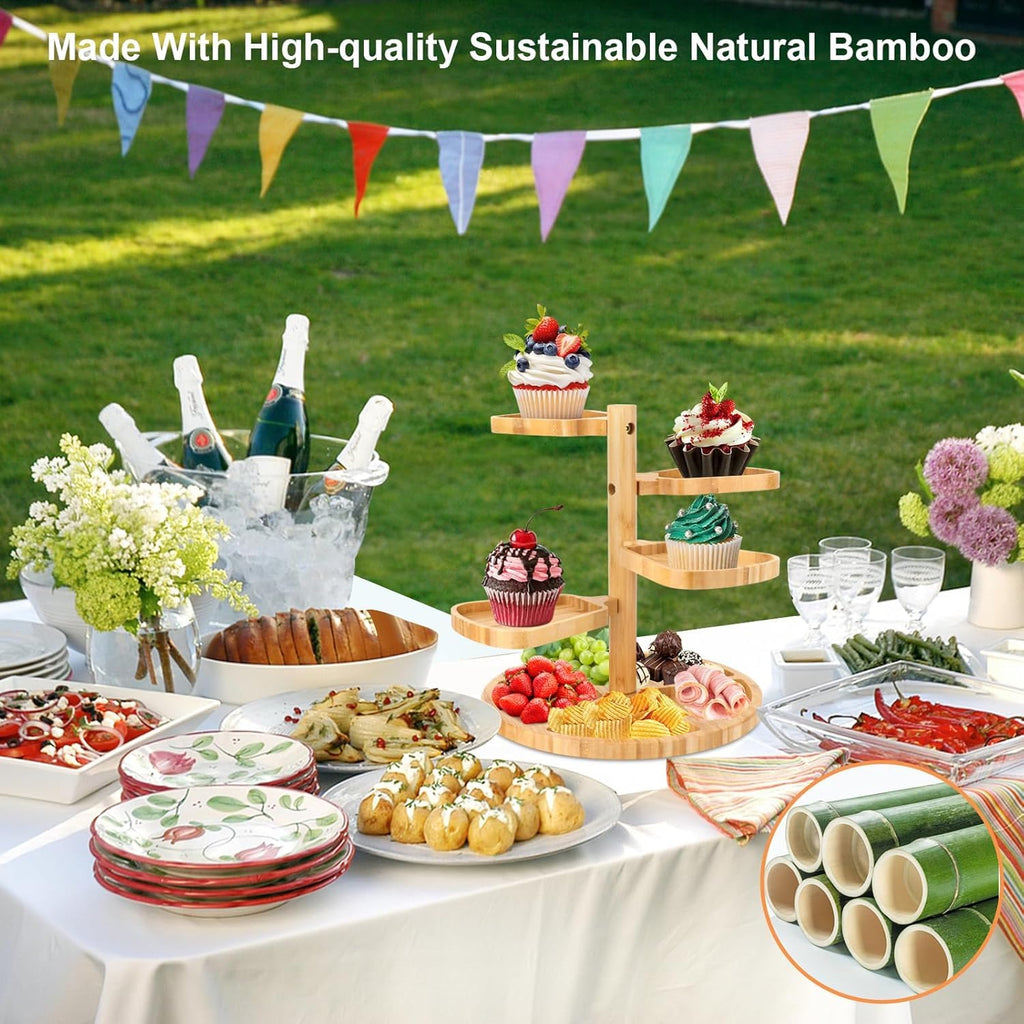 Natree Tiered Charcuterie Boards, 360° Rotating Cheese Board, Bamboo Cheese Platter Easy to Assemble and Clean, Ideal Gift for Halloween, Christmas, Thanksgiving, Wedding, Housewarming and Party