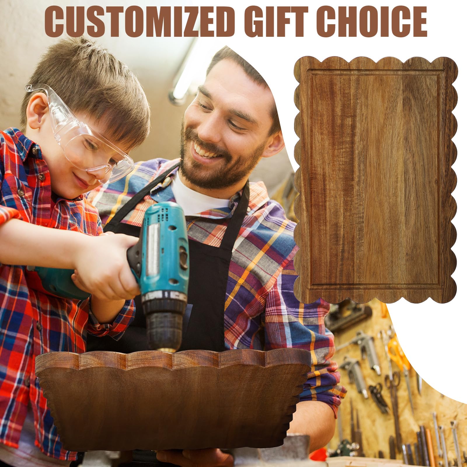 Acellegic 3 Pcs Acacia Wood Scalloped Cutting Boards for Kitchen with Juice Groove Blank Wood Charcuterie Tray for Snack Cheese Appetizers Grazing Platter Engraving Gift Crafts Rustic Wall