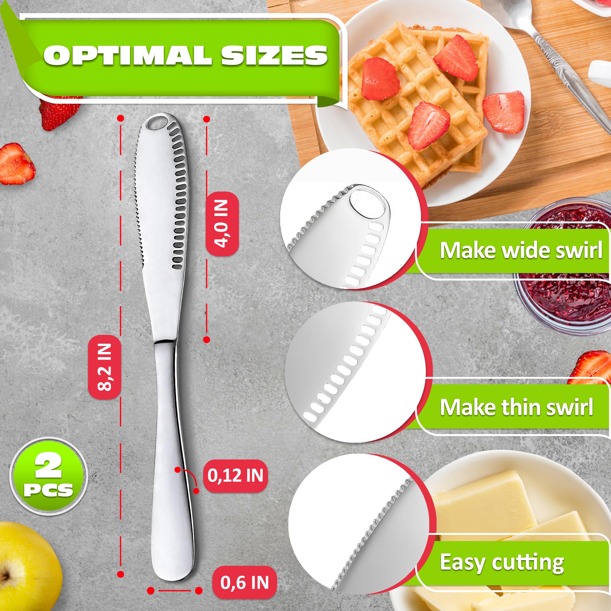 2 PCs Butter Knife Spreader – 3 in 1 Stainless Steel Butter Knives with Grater Blade and Holes for Spreading and Slicing – Cheese Spreader Knives with Corrosion-Resistant Finish and Easy-Grip Handle