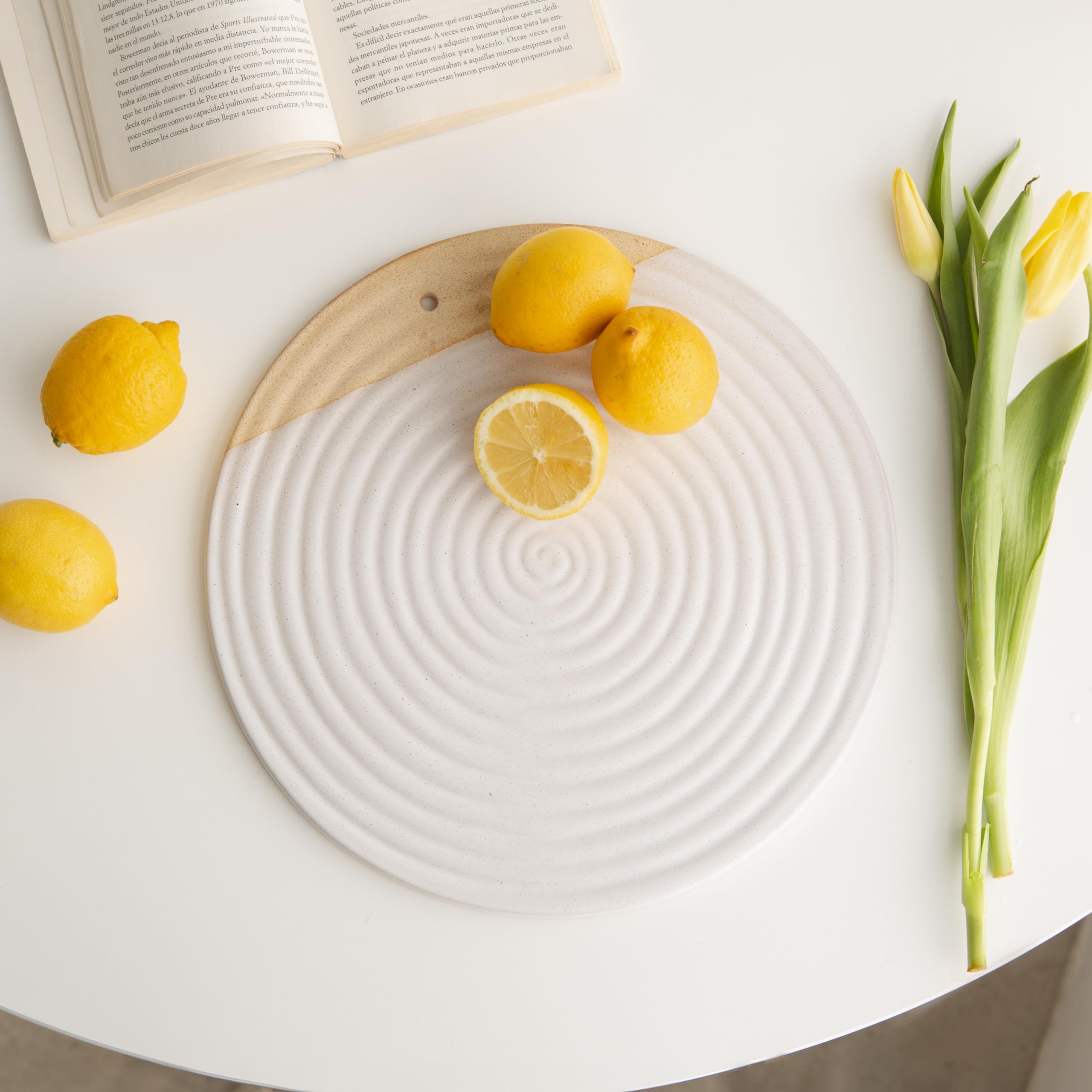 Amarcado Premium Ceramic Serving Platter, White - 12” Round - Dishwasher Safe, Oven Safe Appetizer Tray for Entertaining - Large Charcuterie Cheese Board Serving Dish Gift - Pizza Stone