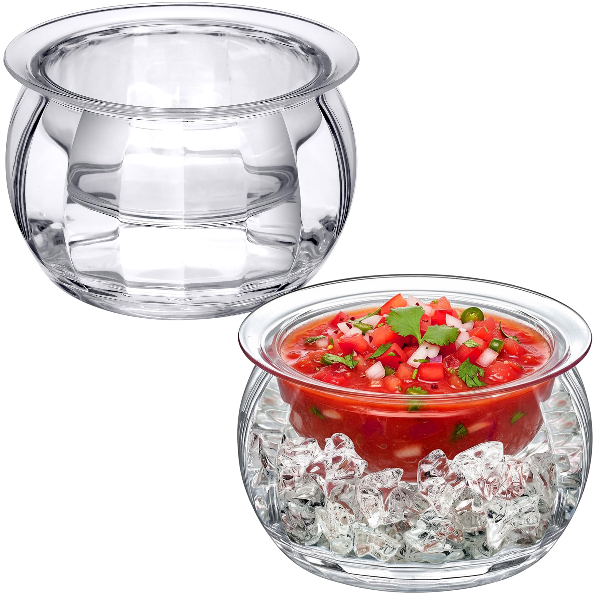 Amazing Abby - Ice Bed - Acrylic Chilled Dip Server Bowl with Ice Chamber (2-Pack), Clear Plastic Iced Serving Bowl, Keeping Dips and Condiments Cold and Fresh for Party, Picnic, Outdoor Dining