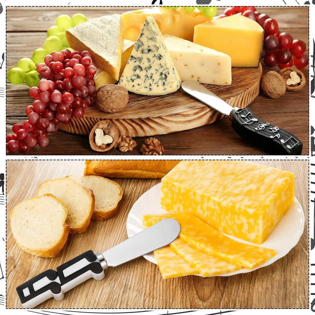PullCrease 8 Pcs Musical Note Cheese Spreader Butter Knife Set Stainless Steel Cheese Spreader Multipurpose Butter Jam Dip Graduation Gift Table Decoration