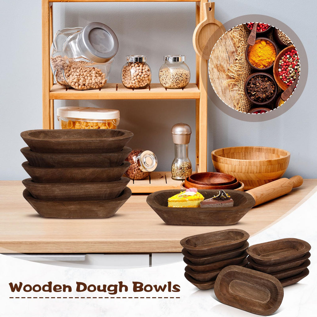 Nuogo 10 Pack Wooden Dough Bowls Bulk 8.5 Inch Rustic Dough Bowls for Wedding DIY Candle Home Crafts Making Farmhouse Fruits Supplies Decoration(Brown)