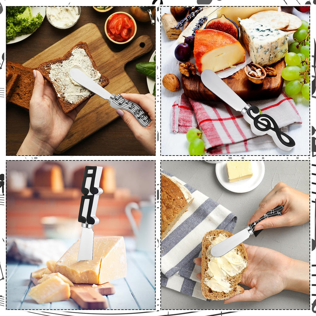 PullCrease 8 Pcs Musical Note Cheese Spreader Butter Knife Set Stainless Steel Cheese Spreader Multipurpose Butter Jam Dip Graduation Gift Table Decoration