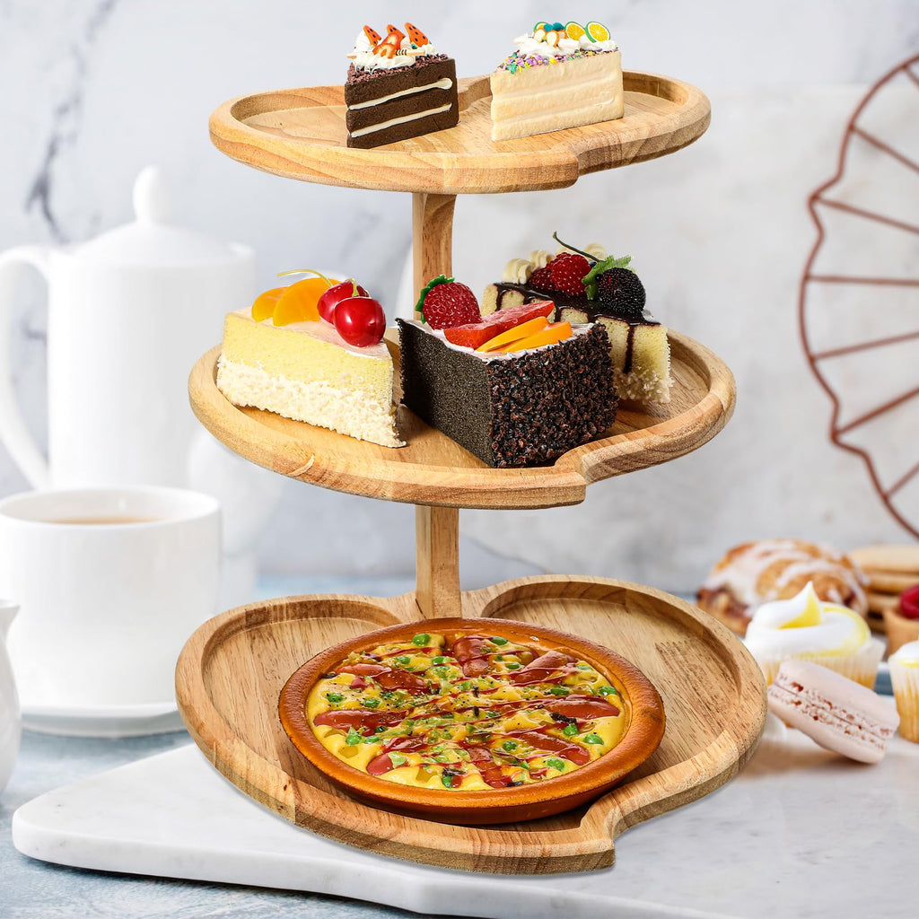 Wenqik 2 Pcs Valentine's Day 3 Tier Wooden Tiered Tray Cupcake Stand Heart Shaped 3 Tier Serving Tray Rustic Farmhouse Dessert Display Tiered Cake Holder for Tea Party Baby Shower Wedding Birthday