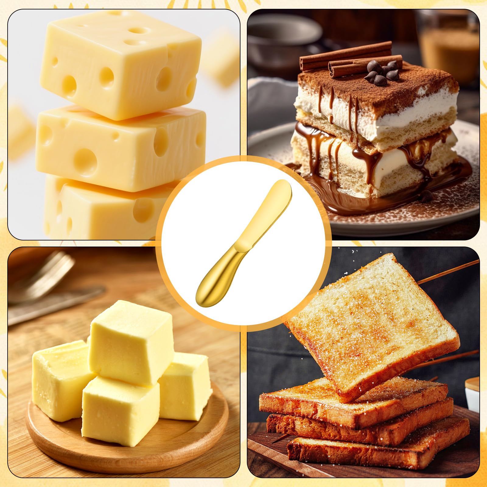 Zelphvt Butter Spreader Knives 2 Packs Gold Butter Knives Stainless Steel Cheese and Butters Knive Set Blunt Edge Spreader for Cheese Cream Jam Spreading