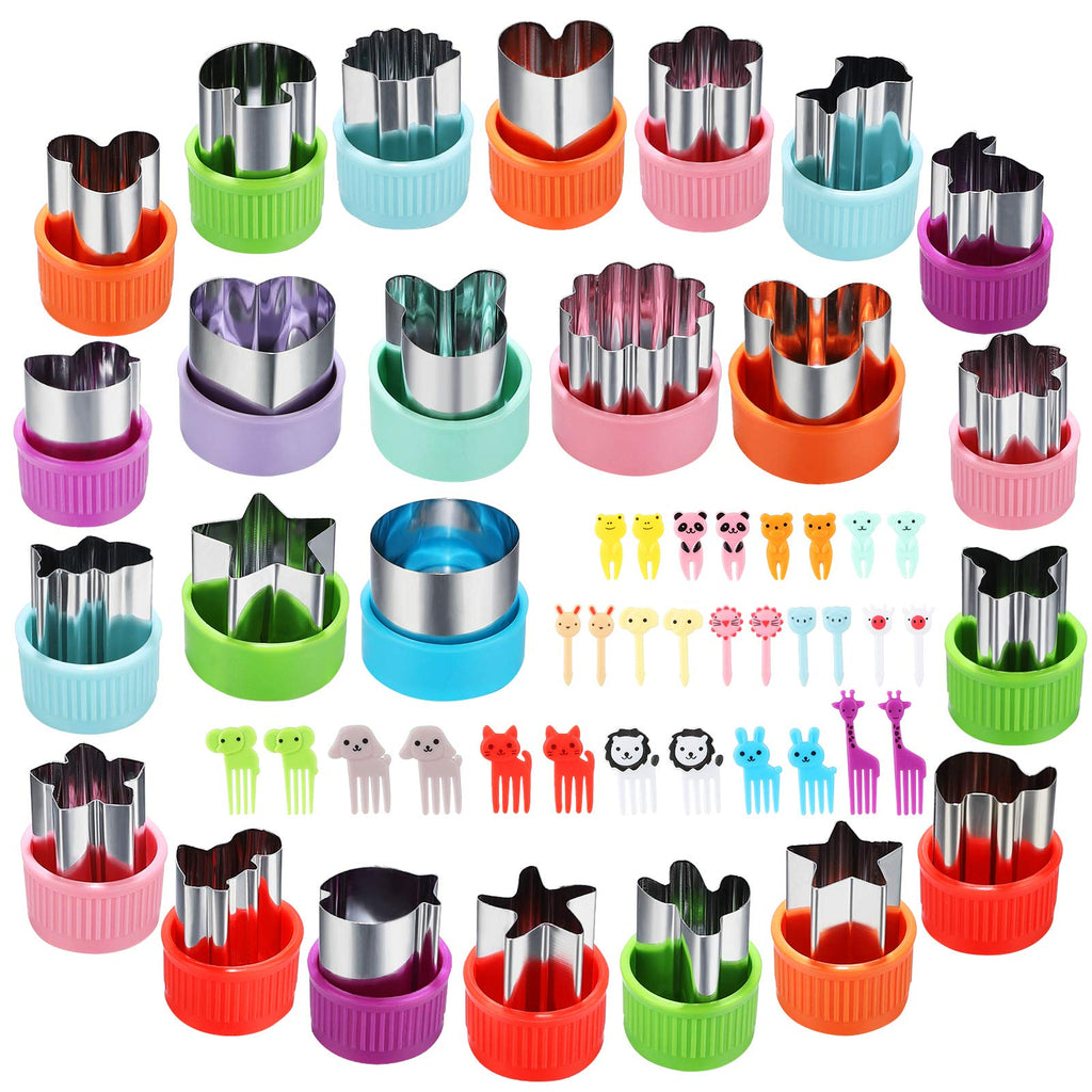 Vegetable Cutter Shapes Set, 24pcs, Mini Cookie Cutters Set Fruit Cookie Pastry Stamps Mold with 30pcs Food Picks and Forks -for Kids Baking and Food Supplement Tool Accessories