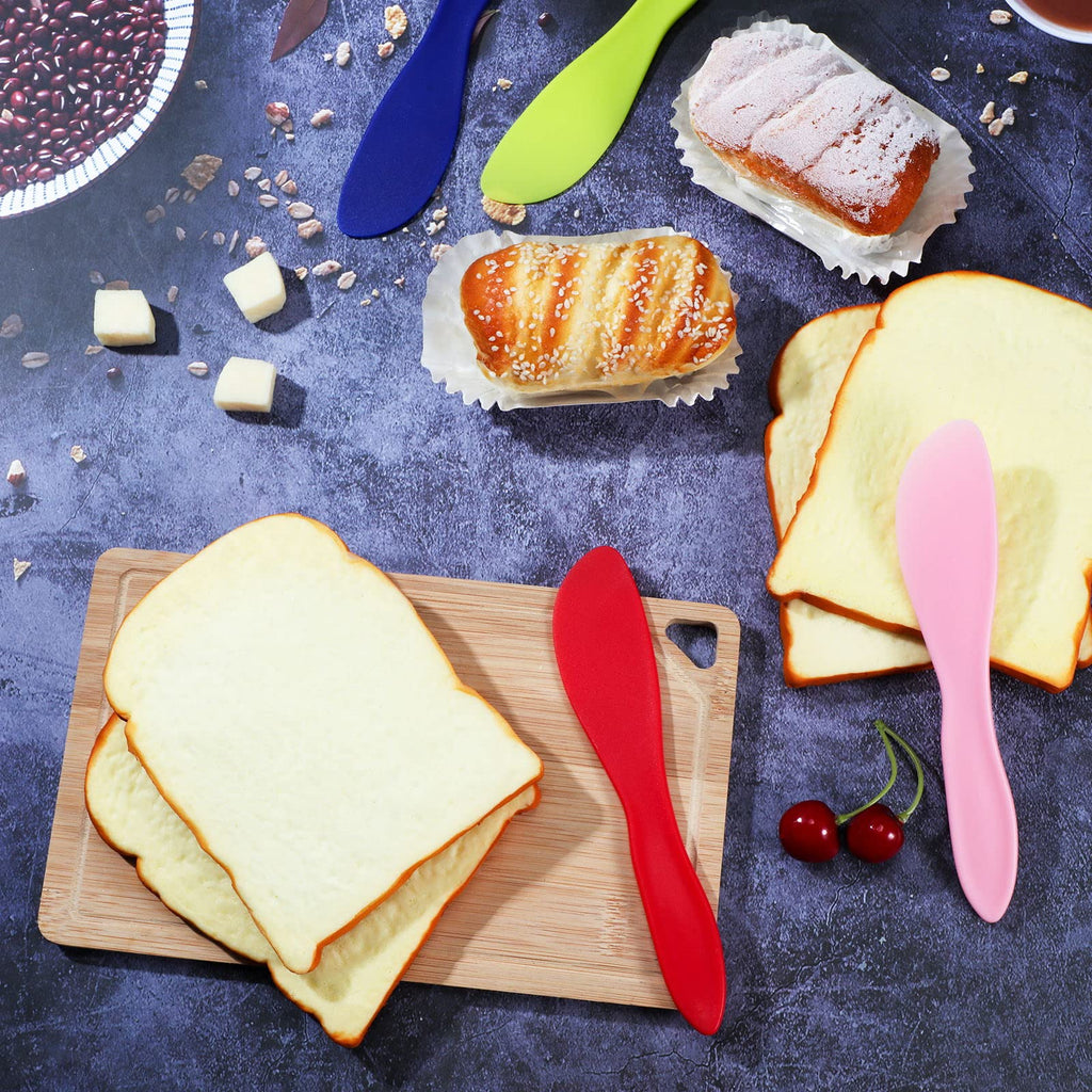 Perthlin 10 Pieces Plastic Butter Spreader Multi Purpose Butter Knife Spreader Versatile Knife Frosting Knives for Soft Cheese Cream Icing, 7 x 1.4 Inch(Red, Green, Blue, Pink)