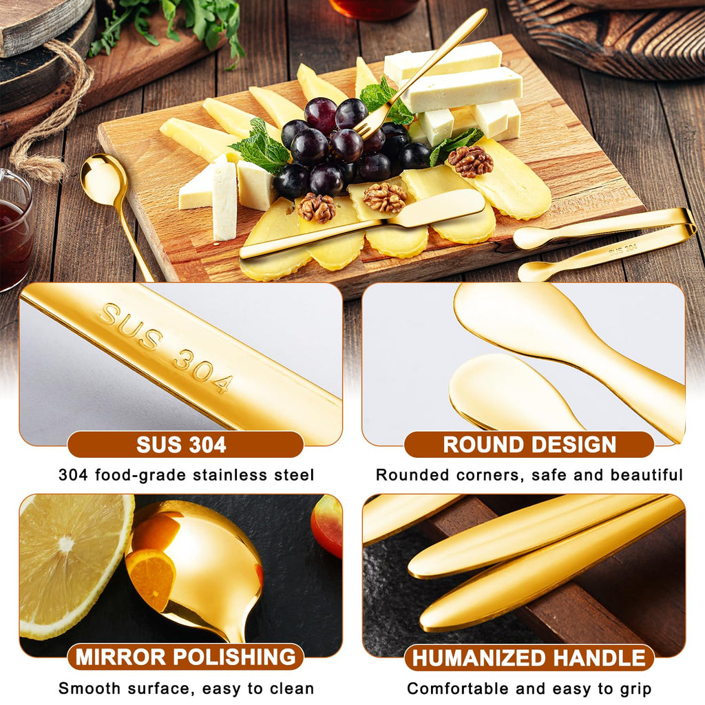 Cheese Butter Spreader Knife Set Charcuterie Accessories Charcuterie Boards Accessories Charcuterie Utensils Stainless Steel Spreader Knives Small Serving Tongs Mini Forks and Spoons for Pastry Making