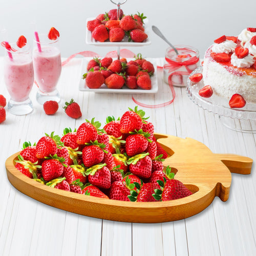 1pcs Wooden Strawberry Baby Shower Decorations Strawberry Charcuterie Boards for Table Berry Trays Food Serving Platters for Strawberry Party Supply Fillable Fruits Dish Plates for Berry 1st Birthday