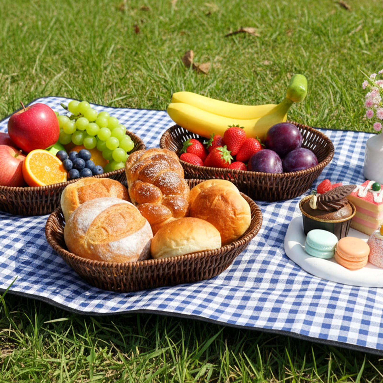 3 Pack Wicker Baskets, 11 Inch Woven Bread Baskets Sets, Handwoven Food Serving Basket, Wicker Bread Basket, Woven Tabletop Fruit & Vegetable Storage Bins for Home, Restaurant, Bakery