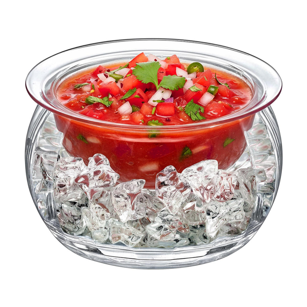 Amazing Abby - Ice Bed - Acrylic Chilled Dip Server Bowl with Ice Chamber (1-Pack), Clear Plastic Iced Serving Bowl, Keeping Dips and Condiments Cold and Fresh for Party, Picnic, Outdoor Dining