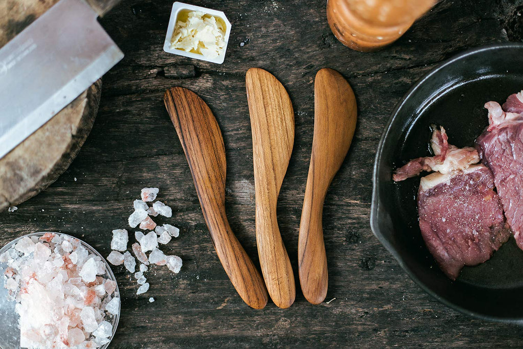 FAAY 7.5" Butter Spreaders, Eco-Friendly Condiment and Sandwich Knife from 100% Moist-Resistant Teak Wood, Super Handy Peanut Jelly Spreader Set of 4