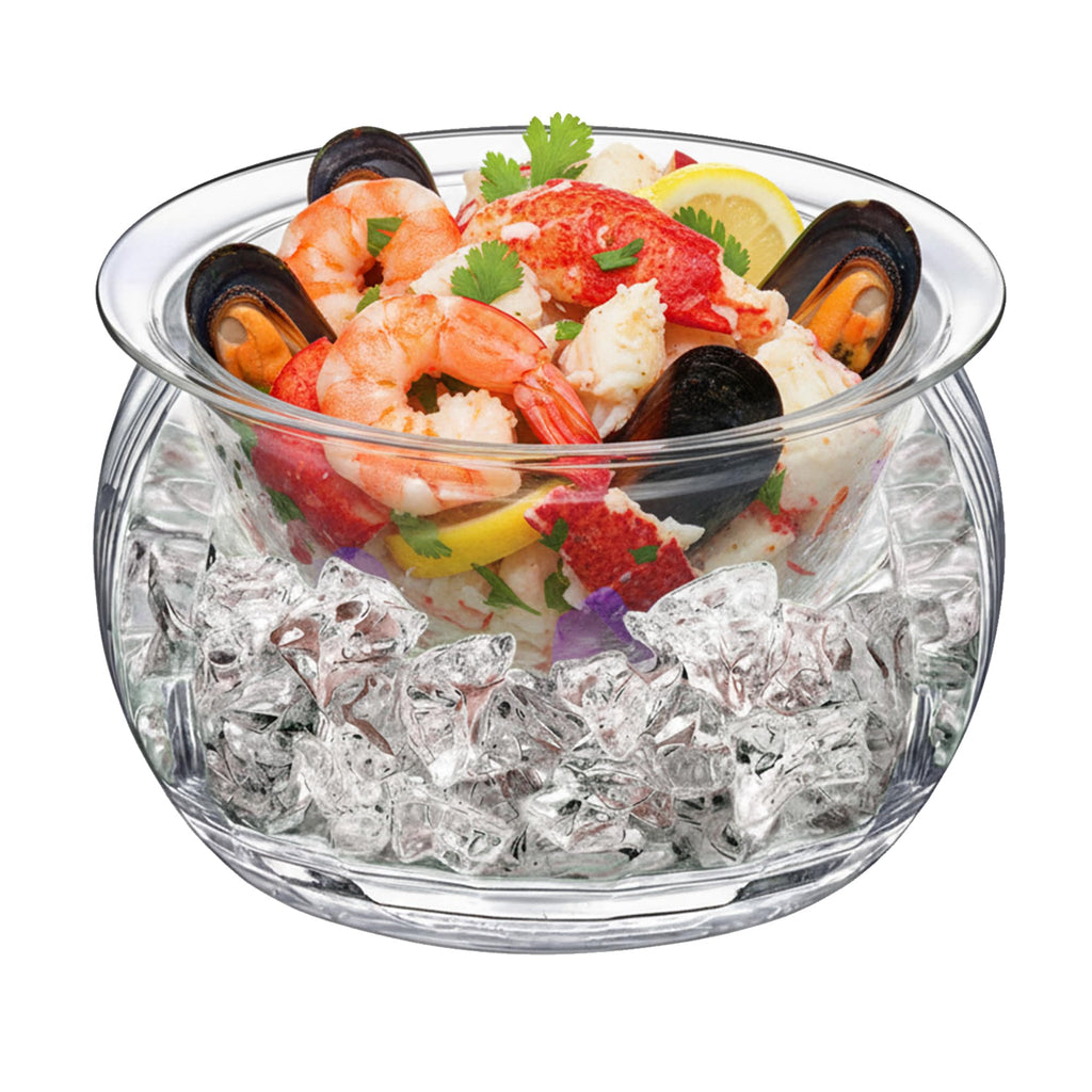 Amazing Abby - Ice Bed - Acrylic Chilled Dip Server Bowl with Ice Chamber (1-Pack), Clear Plastic Iced Serving Bowl, Keeping Dips and Condiments Cold and Fresh for Party, Picnic, Outdoor Dining