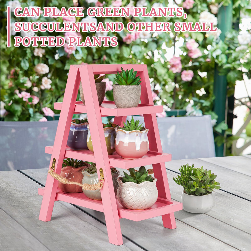 Flenpptly Wooden Cupcake Stand, 3 Tier Cupcake Display Stand for Dessert Display, Dessert Stands with Serving Tray and Foldable Stand for Party, Birthday, Wedding, Events, Baby Shower (Pink)