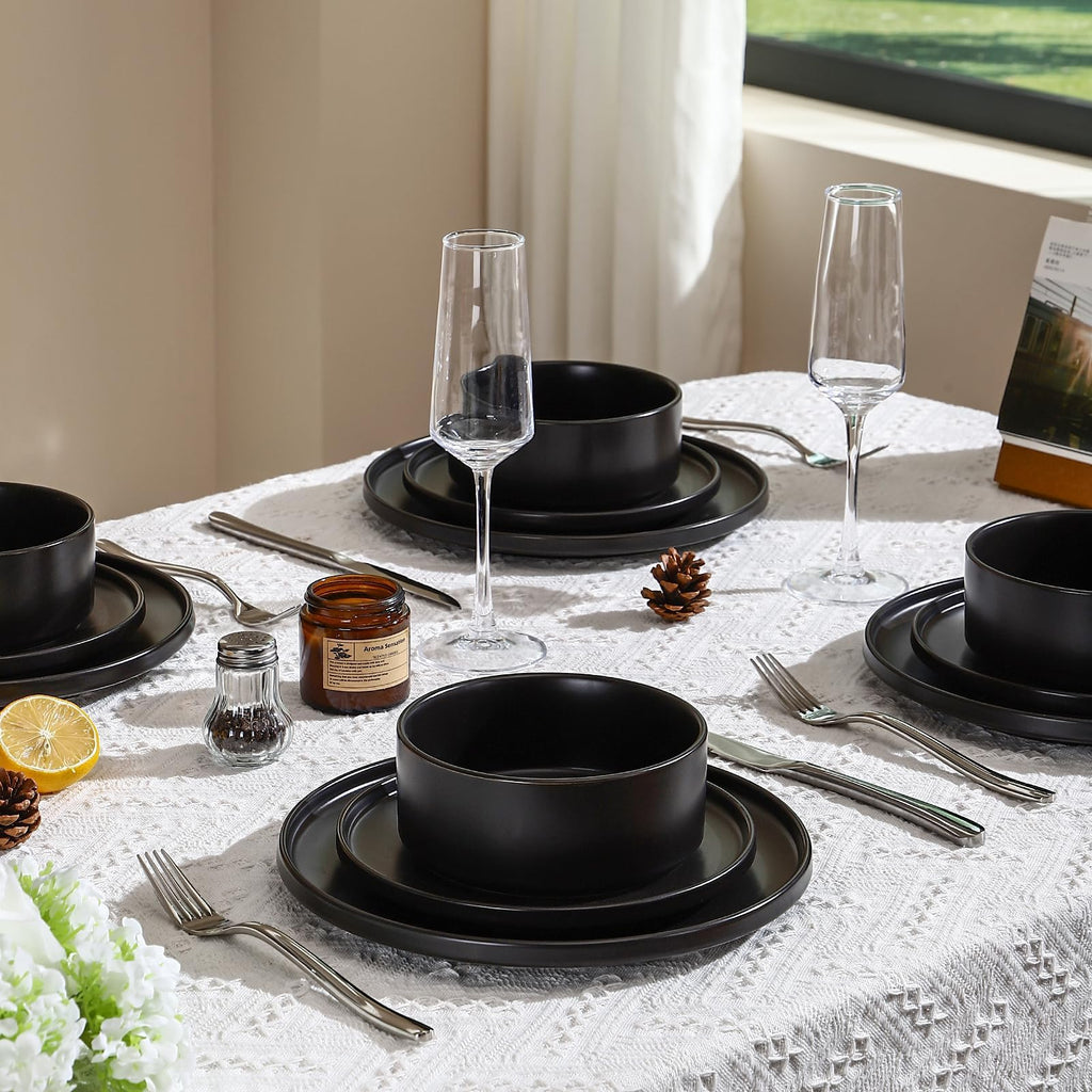 GZG Ceramic Cereal Bowls Set of 4,6 Inch Stoneware Soup Bowls,Dishwasher and Microwave Safe,Stackable,Scratch Resistant for Oatmeal,Fruit,Salads and Rice(Matte Black)
