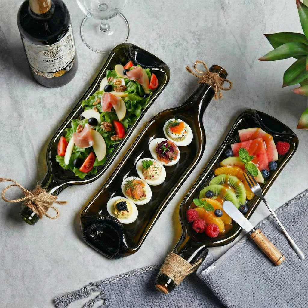 Bokon 1 Pcs Melted Wine Bottle Serving Board Decorative Cheese Tray Charcuterie Board with Knife Fork Cracker Platter Wine Lover Gift for Party Valentines Housewarming Accessories (Brown)