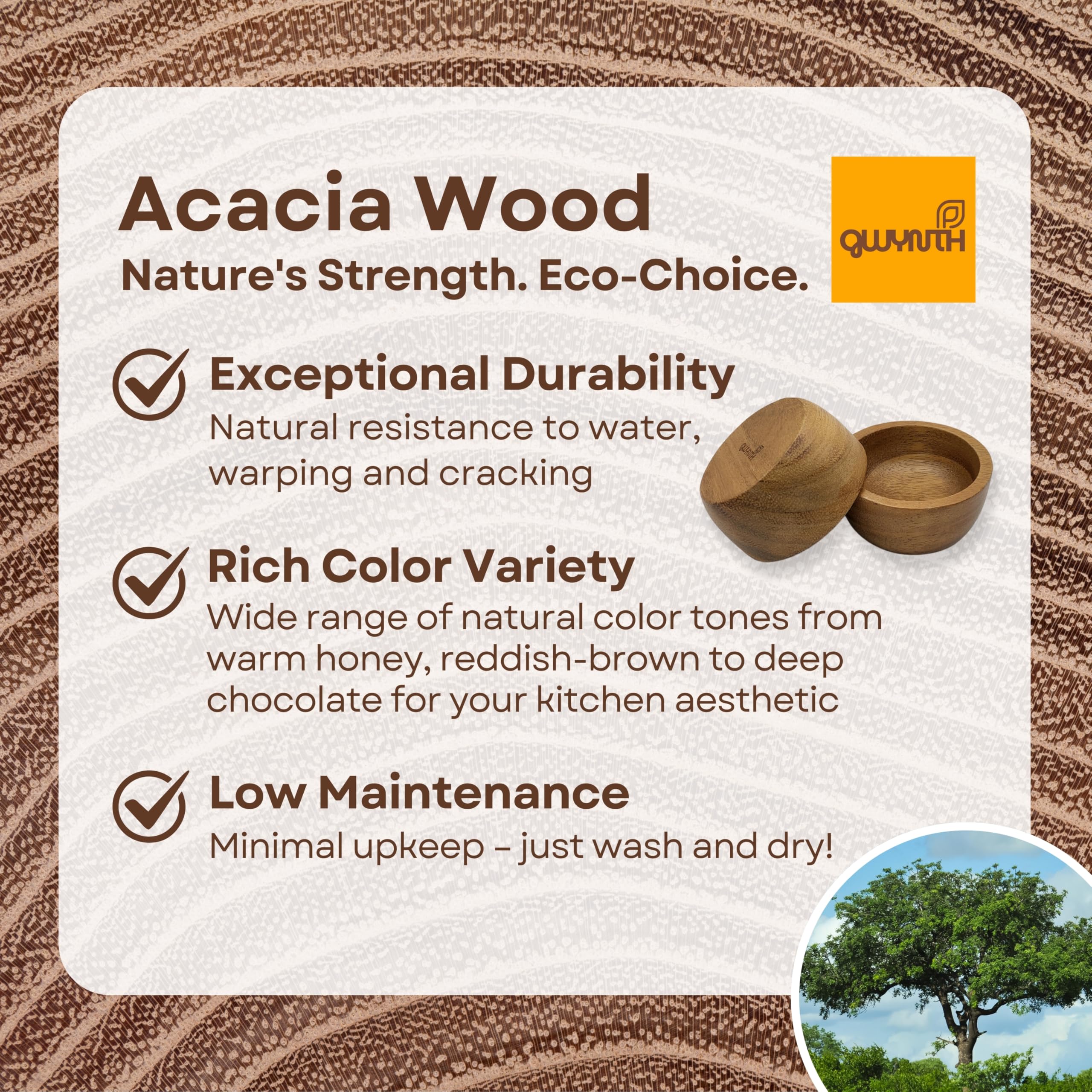 gwynth Small Round Acacia Wood Bowls 8 Pcs, 2.8" Diameter Hand Carved Wooden Bowl Set for Dipping Sauce, Salsa, Prep, Salt, Condiments, Charcuterie board accessories