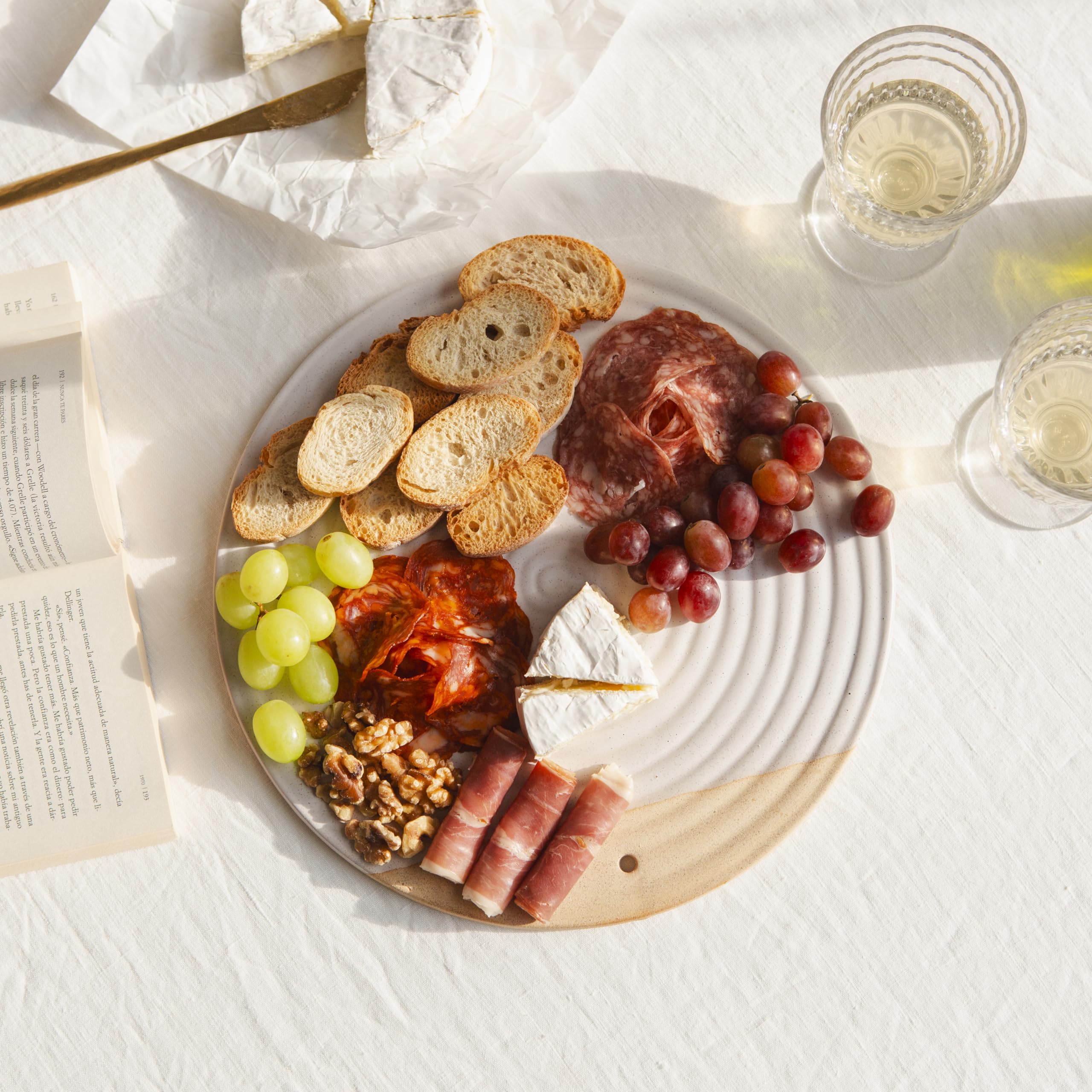 Amarcado Premium Ceramic Serving Platter, White - 12” Round - Dishwasher Safe, Oven Safe Appetizer Tray for Entertaining - Large Charcuterie Cheese Board Serving Dish Gift - Pizza Stone